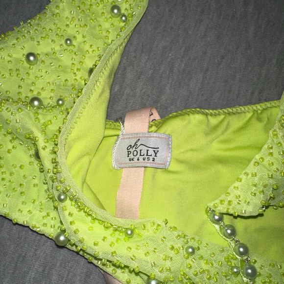 Lime Green Mini Embellished Dress - Picture 2 of 3